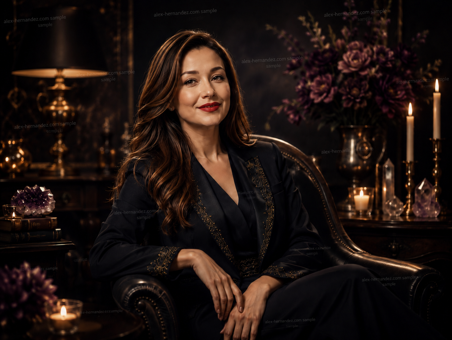 Psychic Sophia seated in an elegant private setting