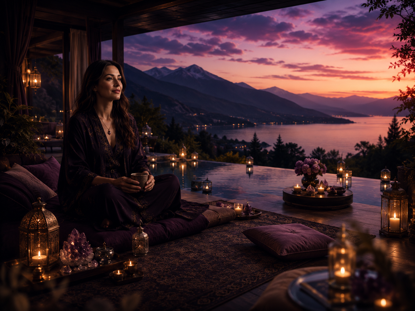Luxury spiritual retreat overlooking mountains and water